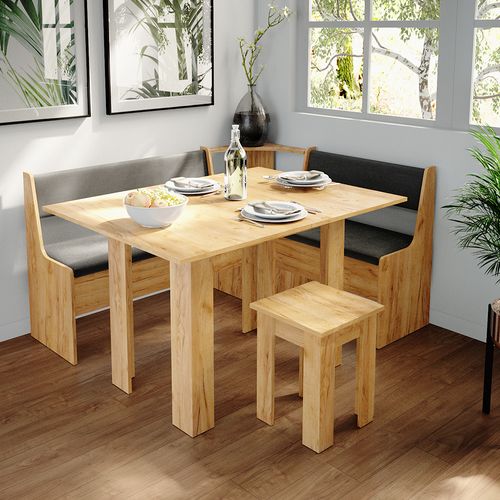 Groupe De Banquettes Dangle Roman 30774 Chêne De Force Doré 150x120cm Avec Table