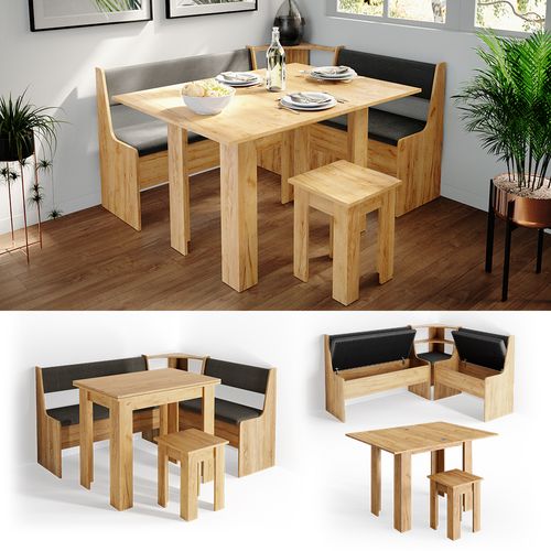 Groupe De Banquettes Dangle Roman 30774 Chêne De Force Doré 150x120cm Avec Table