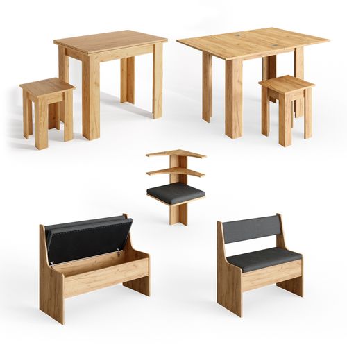 Groupe De Banquettes Dangle Roman 30774 Chêne De Force Doré 150x120cm Avec Table