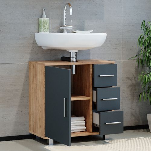 Meuble Sous Vasque Simple Ilias 31560 Chêne De Force Doré 60x60.8cm