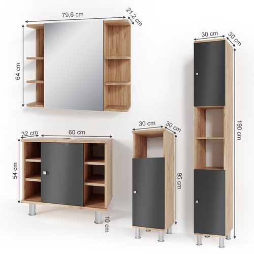 Meubles Bain Fynn 31988 Chêne 4 Parties