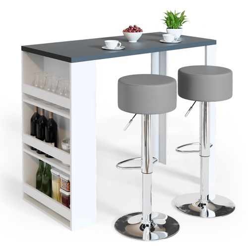 Table De Bar , Blanc, 57x117cm Avec 3 Compartiments