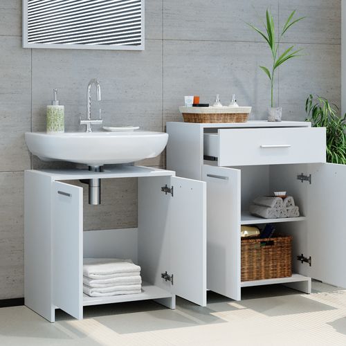 Meubles Bain Kiko 32725 Blanc 4 Pièces, Avec Armoire Haute Et Commode