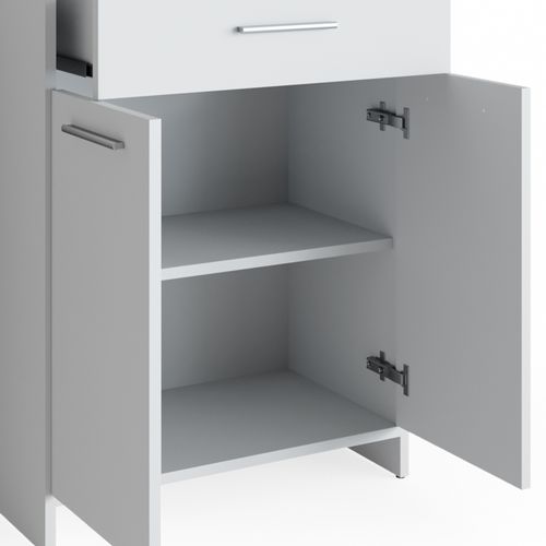 Meubles Bain Kiko 32725 Blanc 4 Pièces, Avec Armoire Haute Et Commode