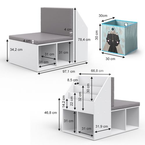 Bibliothèque Enfant Onix 32872 Gris 97.1x78.4cm Avec 6 Boîtes Pliantes Grises