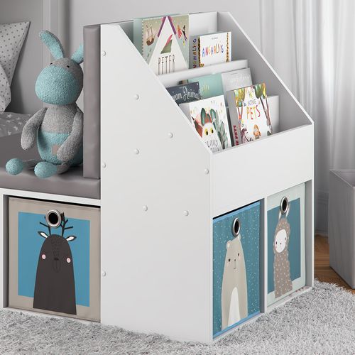 Bibliothèque Enfant Onix 32872 Gris 97.1x78.4cm Avec 6 Boîtes Pliantes Grises