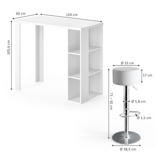 Set De Table De Bar Noel 33208 Blanc 120x60cm Avec 2 Tabourets De Bar