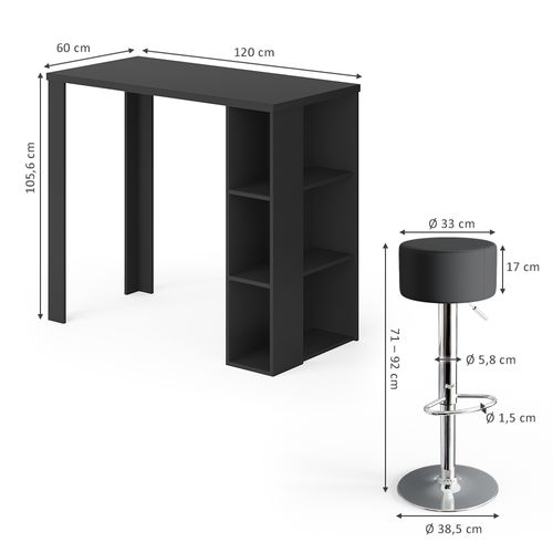 Set De Table De Bar Noel 33209 Noir 120x60cm Avec 2 Tabourets De Bar