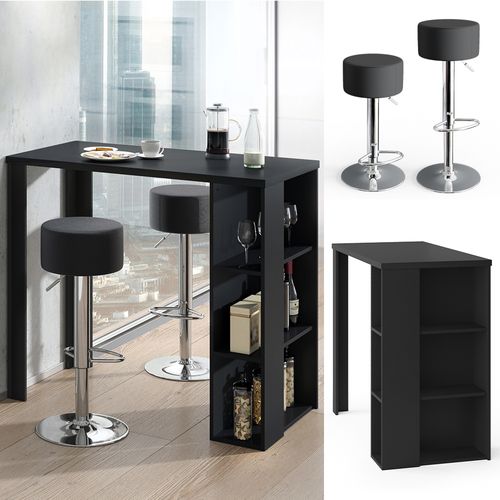 Set De Table De Bar Noel 33209 Noir 120x60cm Avec 2 Tabourets De Bar