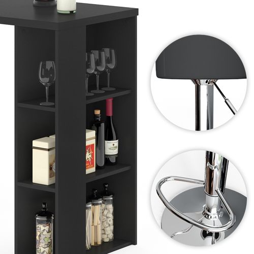 Set De Table De Bar Noel 33209 Noir 120x60cm Avec 2 Tabourets De Bar