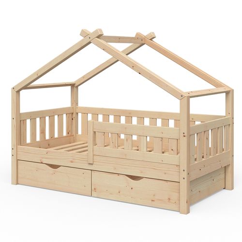 Lit Cabane Design, Marron, 80x160 Cm Avec 2 Tiroirs
