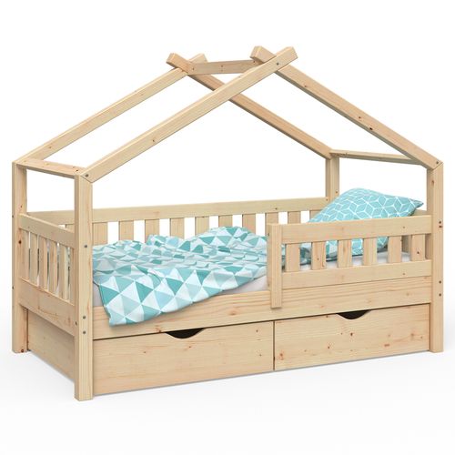Lit Cabane Design, Marron, 80x160 Cm Avec 2 Tiroirs