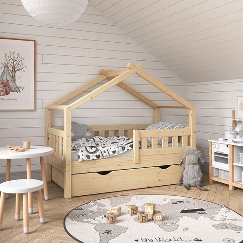 Lit Cabane Design 33268 Naturel Bois 70x140 Cm Avec Tiroir