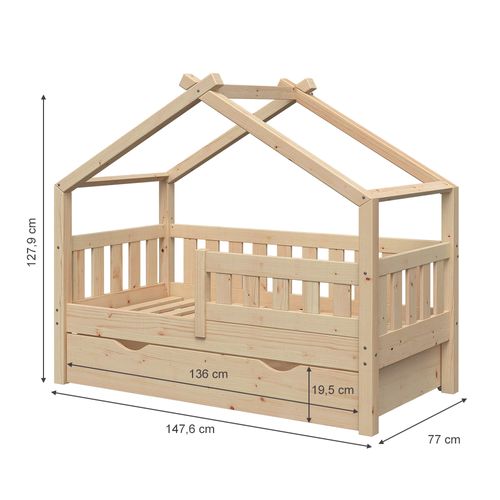 Lit Cabane Design 33268 Naturel Bois 70x140 Cm Avec Tiroir