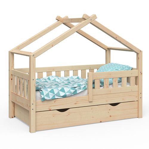 Lit Cabane Design 33268 Naturel Bois 70x140 Cm Avec Tiroir