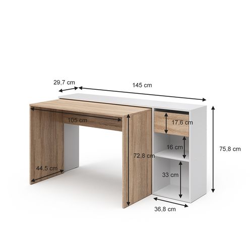 Bureau Ben 33558 Blanc/sonoma 145x46.4cm