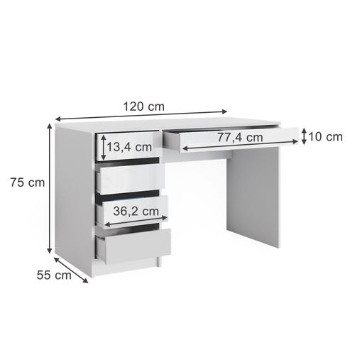 Bureau Sherry 36007 Blanc 55x120cm Avec Tiroirs