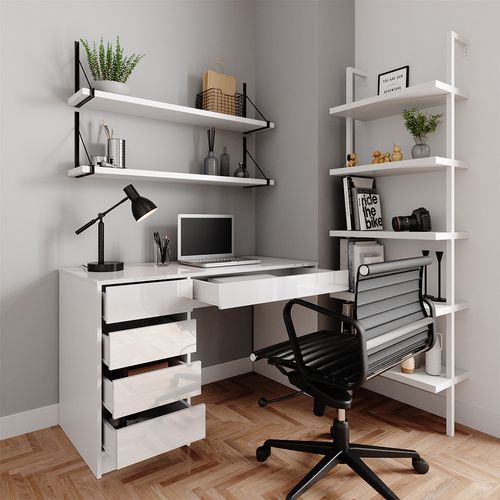 Bureau Sherry 36007 Blanc 55x120cm Avec Tiroirs