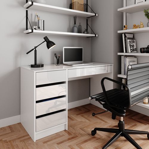 Bureau Sherry 36007 Blanc 55x120cm Avec Tiroirs