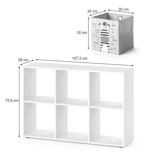 Bibliothèque Enfant 34145 Blanc 72x107.8cm Avec 6 Boîtes Pliantes