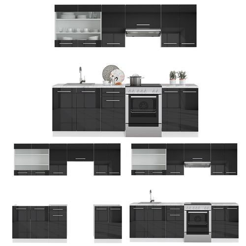 Cuisine Fame-line 34462 Anthracite Brillant/blanc 240cm Sans Pt
