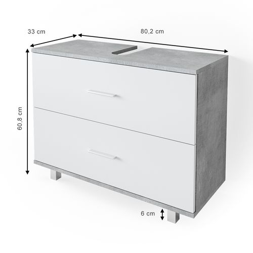 Meuble Sous Vasque Simple Ilias 34585 Béton/blanc 80x60.8cm