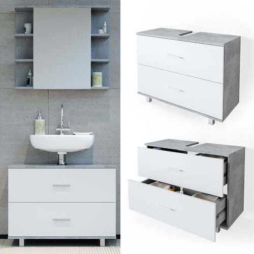 Meuble Sous Vasque Simple Ilias 34585 Béton/blanc 80x60.8cm