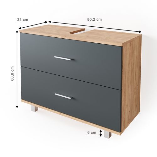 Meuble Sous Vasque Simple Ilias 34586 Anthracite/chêne Doré 80x60.8cm