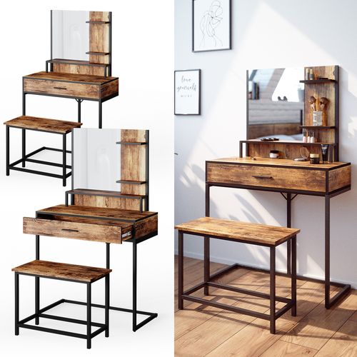 Coiffeuse Fyrk 34298 Bois Antique 80cm Avec Chaise