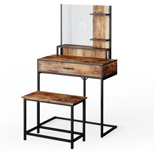 Coiffeuse Fyrk 34298 Bois Antique 80cm Avec Chaise