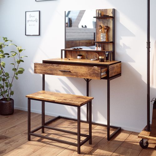 Coiffeuse Fyrk 34298 Bois Antique 80cm Avec Chaise