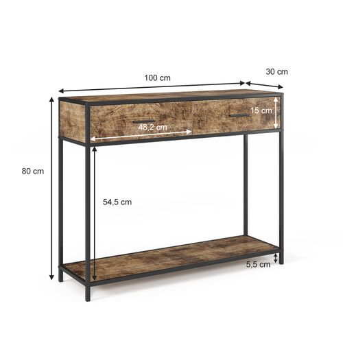 Table Console Fyrk 34195 Bois Antique 100x80cm Avec Tiroirs