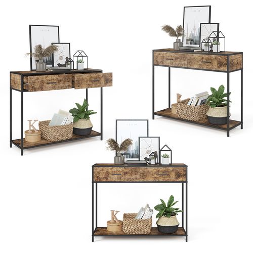 Table Console Fyrk 34195 Bois Antique 100x80cm Avec Tiroirs