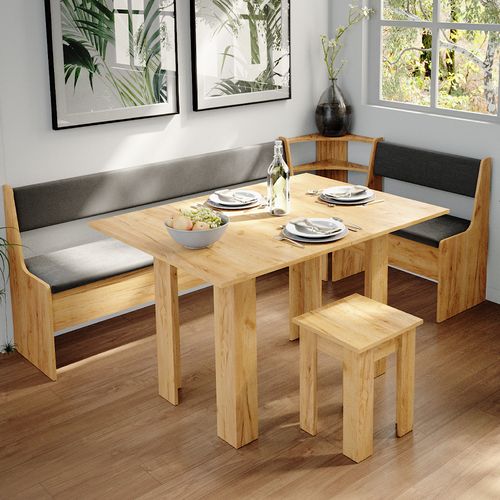 Groupe De Banquettes Dangle Roman 34318 Chêne De Force Doré 210x120cm Avec Table