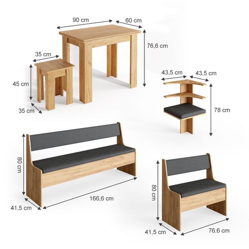 Groupe De Banquettes Dangle Roman 34318 Chêne De Force Doré 210x120cm Avec Table