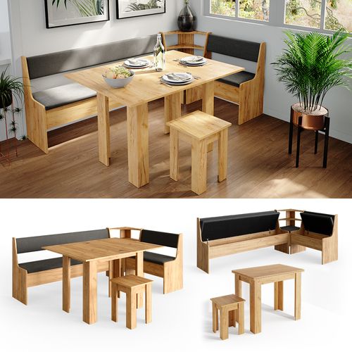 Groupe De Banquettes Dangle Roman 34318 Chêne De Force Doré 210x120cm Avec Table