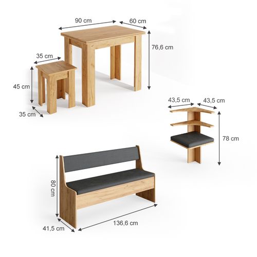 Groupe De Banquettes Dangle Roman 34322 Chêne De Force Doré 180x180cm Avec Table