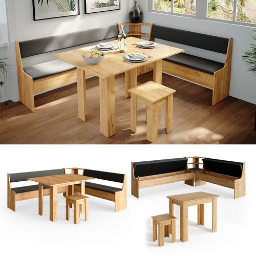 Groupe De Banquettes Dangle Roman 34323 Chêne De Force Doré 210x180cm Avec Table