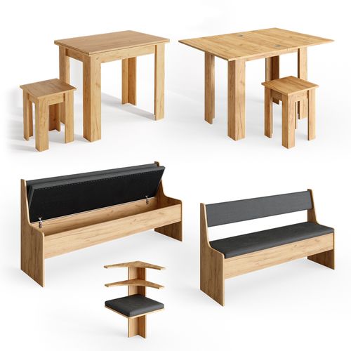 Groupe De Banquettes Dangle Roman 34323 Chêne De Force Doré 210x180cm Avec Table