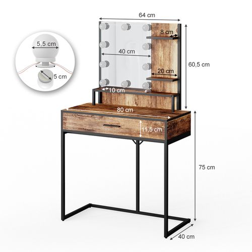 Coiffeuse Fyrk 34347 Bois Antique 80cm Avec Lampes LED