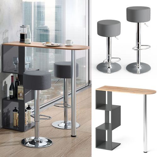 Set De Table De Bar Vincent, Chêne De Force Doré, 113x39.8cm Avec 2 Tabourets De Bar
