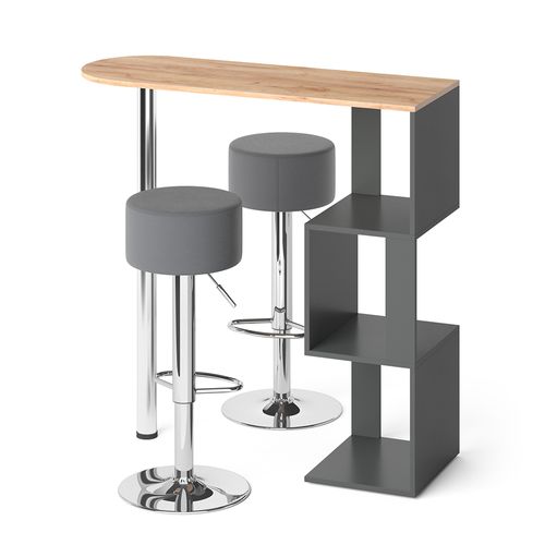Set De Table De Bar Vincent, Chêne De Force Doré, 113x39.8cm Avec 2 Tabourets De Bar