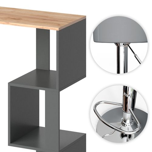 Set De Table De Bar Vincent, Chêne De Force Doré, 113x39.8cm Avec 2 Tabourets De Bar