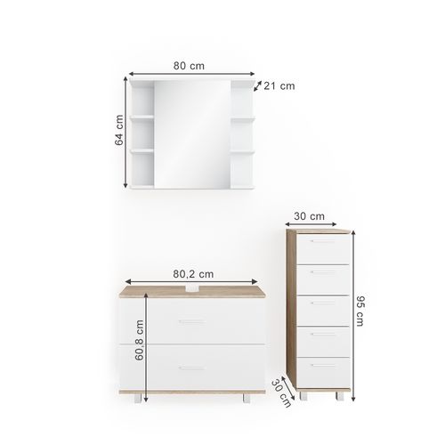 Meubles Bain Ilias 34654 Blanc/sonoma 3 Parties