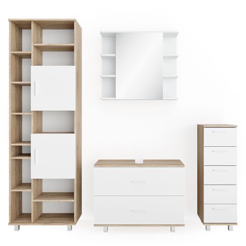 Meubles Bain Ilias 34656 Blanc/sonoma 4 Pièces, Avec Armoire Haute