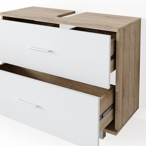 Meubles Bain Ilias 34656 Blanc/sonoma 4 Pièces, Avec Armoire Haute