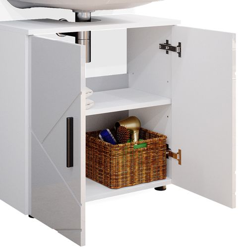 Meubles Bain Irma 34674 Blanc Haute Brillance 3 Pièces, Avec Armoire Basse 60 Cm