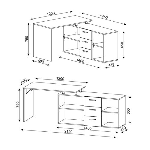 Bureau Dangle Dante 34607 Blanc 215x60cm