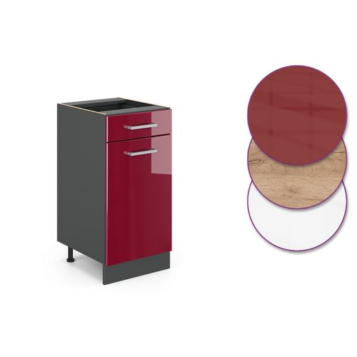 Meuble Cuisine R-line, Rouge Bordeaux Haute Brillance, 40cm