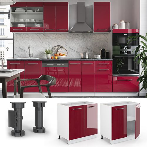 Meuble Bas Sous-évier Fame-line, Rouge Bordeaux Haute Brillance, 80cm Avec Étagère